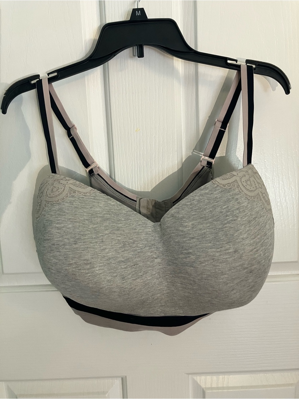 Cacique Gray Wireless Stretch Bra with Lace Trim